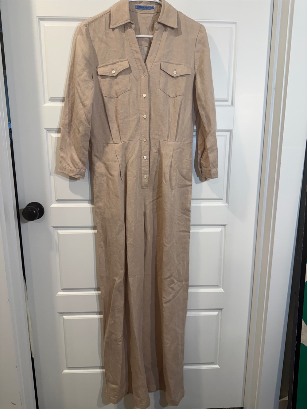 J. McLaughlin Ernst Linen Blend V-Neck button down cream Jumpsuit XS no belt